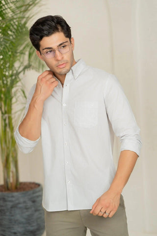 Minus One Men’s White Striped Organic Cotton Shirt – Button-Down Collar | Regular Fit Minus One