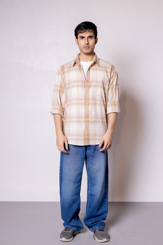 Beige Checked Collar Shirt - Gimaq - The magic shuffle!
