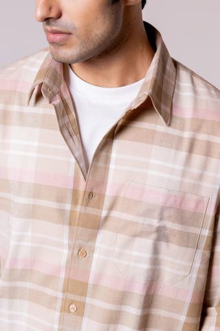 Beige Checked Collar Shirt - Gimaq - The magic shuffle!