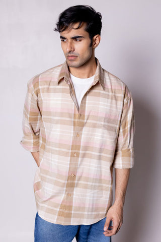 Beige Checked Collar Shirt - Gimaq - The magic shuffle!