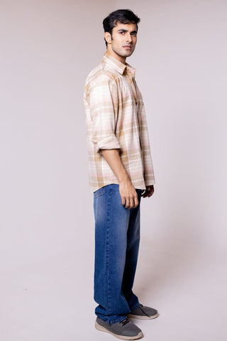 Beige Checked Collar Shirt - Gimaq - The magic shuffle!