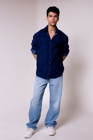 Blue Checked Oversized Reversible Corduroy Shirt - Gimaq - The magic shuffle!