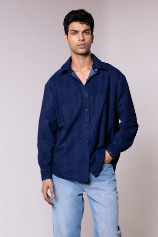 Blue Checked Oversized Reversible Corduroy Shirt - Gimaq - The magic shuffle!