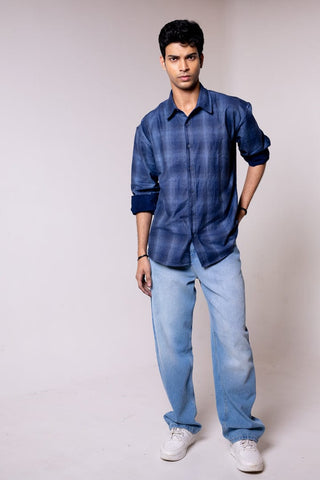 Blue Checked Oversized Reversible Corduroy Shirt - Gimaq - The magic shuffle!