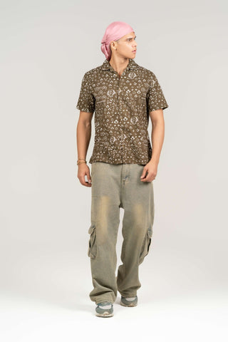 Coffee Brown Floral Cuban Collar Shirt – Regular Fit - Gimaq - The magic shuffle!