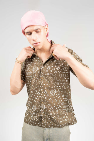 Coffee Brown Floral Cuban Collar Shirt – Regular Fit - Gimaq - The magic shuffle!