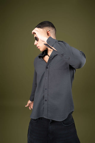 Dark Grey Full Sleeve Cotton Shirt – Regular Fit - Gimaq - The magic shuffle!