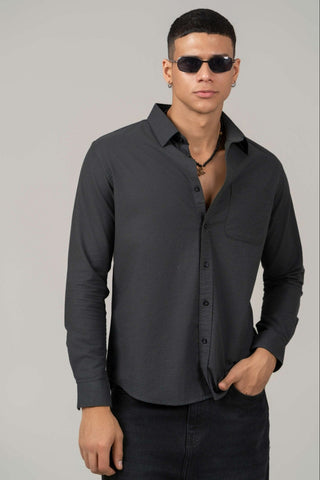 Dark Grey Full Sleeve Cotton Shirt – Regular Fit