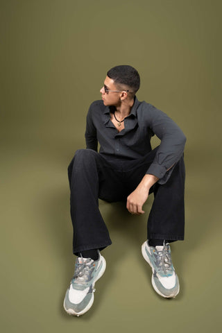 Dark Grey Full Sleeve Cotton Shirt – Regular Fit - Gimaq - The magic shuffle!