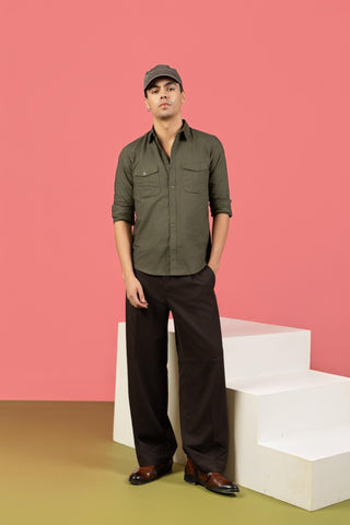 Men’s Full Sleeve Safari Shirt – Olive Green - Gimaq - The magic shuffle!