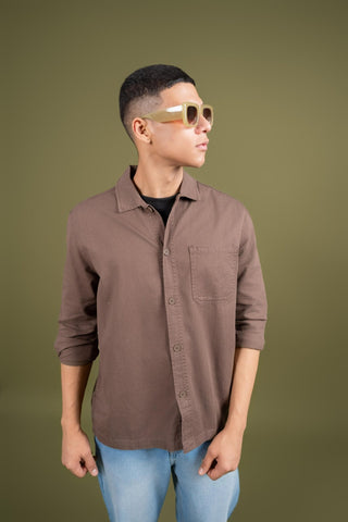 Men's Oversized Cotton Twill Shirt – Brown - Gimaq - The magic shuffle!