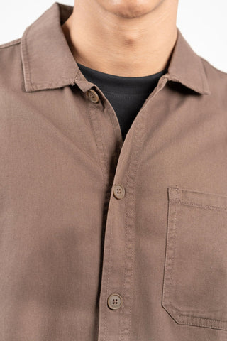 Men's Oversized Cotton Twill Shirt – Brown - Gimaq - The magic shuffle!