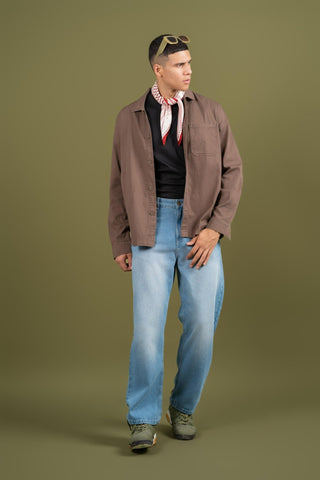 Men's Oversized Cotton Twill Shirt – Brown - Gimaq - The magic shuffle!