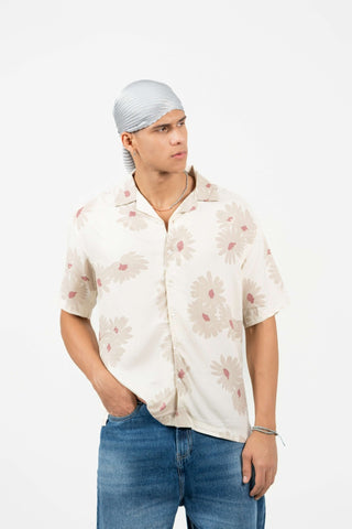 Off - White Floral Cuban Collar Shirt – Loose Fit - Gimaq - The magic shuffle!