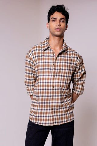 Oversized Brown Checked Shirt - Gimaq - The magic shuffle!