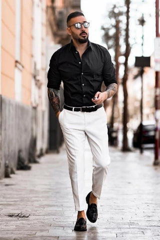 What is the combination of a black shirt with pants?