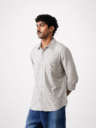 Black & White Checkered Viscose Cotton Shirt – Regular Fit, Full Sleeves