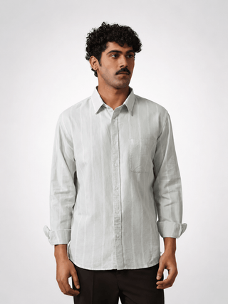 Light Blue Striped Cotton Shirt – Regular Fit, Full Sleeves