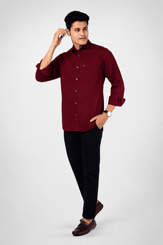 Slim Fit Full Sleeves Shirt-Maroon