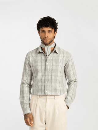 Grey Checked Cotton Shirt – Regular Fit, Full Sleeves