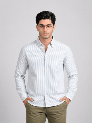 Navy Blue Striped Cotton Shirt – Button-Down Collar | Regular Fit