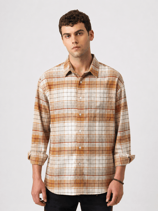 Mustard Checkered Cotton Shirt – Loose Fit, Full Sleeves