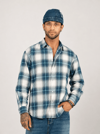 Blue Checkered Cotton Shirt – Full Sleeve, Loose Fit