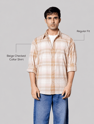 Beige Checked Collar Shirt