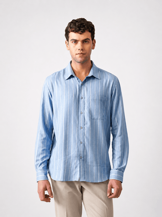 Light Blue Striped Brushed Cotton Shirt – Regular Fit
