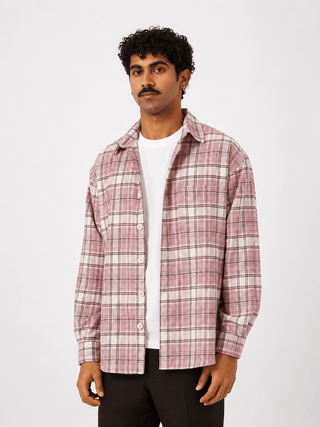 Pink Checkered Organic Cotton Shacket – Loose Fit, Full Sleeves