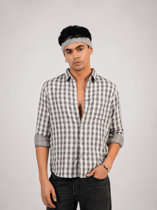 Grey Checkered Cotton Shirt – Full Sleeve, Regular Fit
