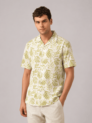 Green Printed Cotton Shirt – Regular Fit, Half Sleeves
