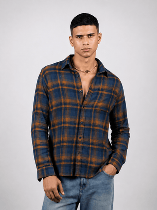 Blue- Yellow Checked Cotton Shirt – Regular Fit