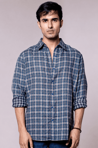 Regular fit Reversible Blue Checkered Shirt