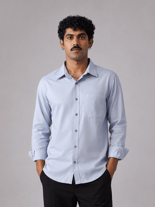 Light Blue Brushed Cotton Shirt – Regular Fit, Full Sleeves