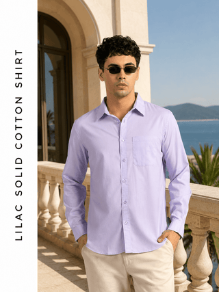 Lilac Solid Cotton Shirt – Regular Fit, Full Sleeves