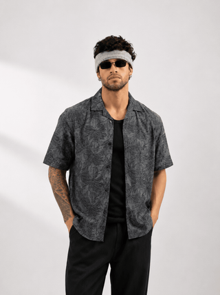 Printed Cuban Collar Shirt – Loose Fit Short Sleeve