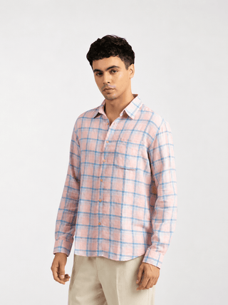 Pink Checked Cotton Shirt – Regular Fit, Full Sleeves