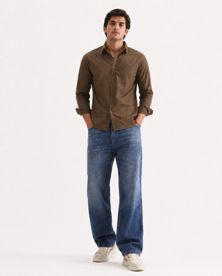 Brown Cotton Shirt – Regular Fit, Full Sleeves