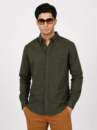 Organic Olive Oxford Cotton Shirt – Regular Fit