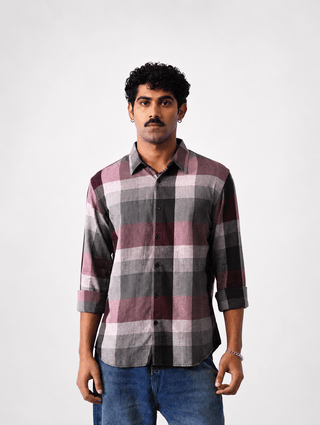 Maroon Textured Cotton Shirt – Regular Fit, Full Sleeves