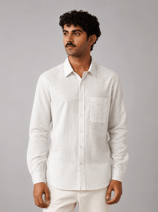 Sky Grey Striped Cotton Shirt – Regular Fit, Full Sleeves