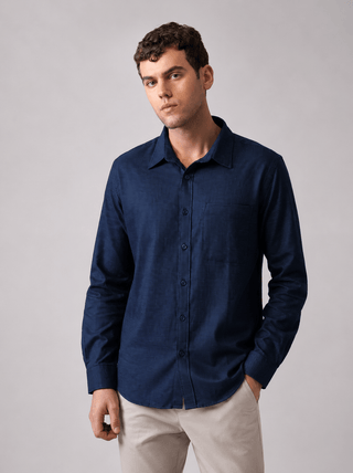 Navy Blue Oxford Organic Cotton Shirt – Regular Fit, Full Sleeves
