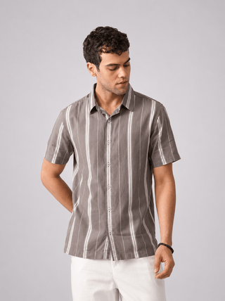 Grey Printed Organic Cotton Shirt – Regular Fit, Half Sleeves