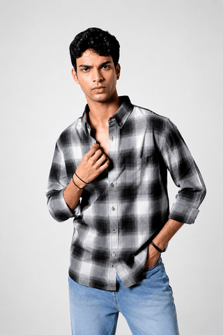 Regular Fit Black Grey Checkered Shirt