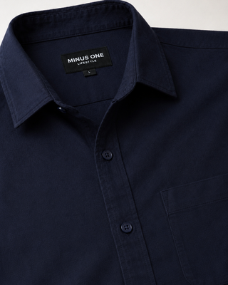 Navy Blue Linen Viscose Shirt – Regular Fit, Full Sleeves