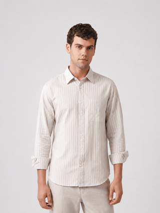 Lilac Striped Cotton Shirt – Regular Fit, Full Sleeves