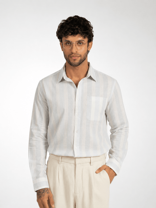 Light Blue Striped Cotton Shirt – Regular Fit, Full Sleeves