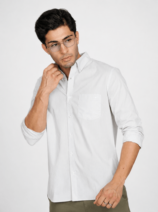White Striped Organic Cotton Shirt – Button-Down Collar | Regular Fit