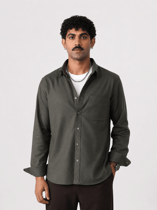 Olive Brushed Cotton Shirt – Regular Fit, Full Sleeves